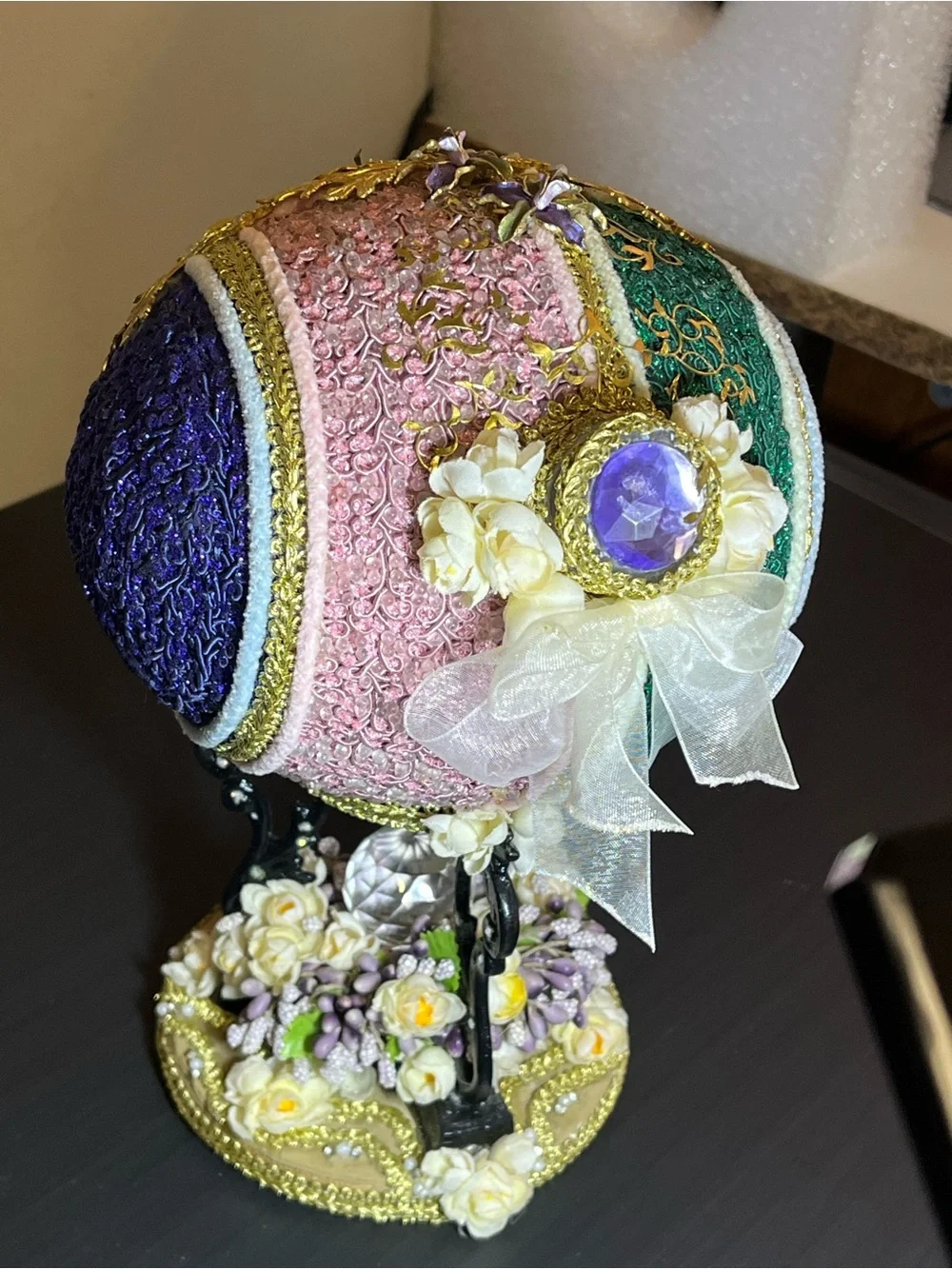 Handcrafted Gold and Pastel Floral Egg Holiday Decor